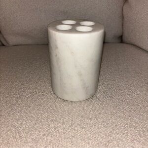 Marble Toothbrush Solid Stone Flower Frog Pen Holder White With Beige Gray Veins